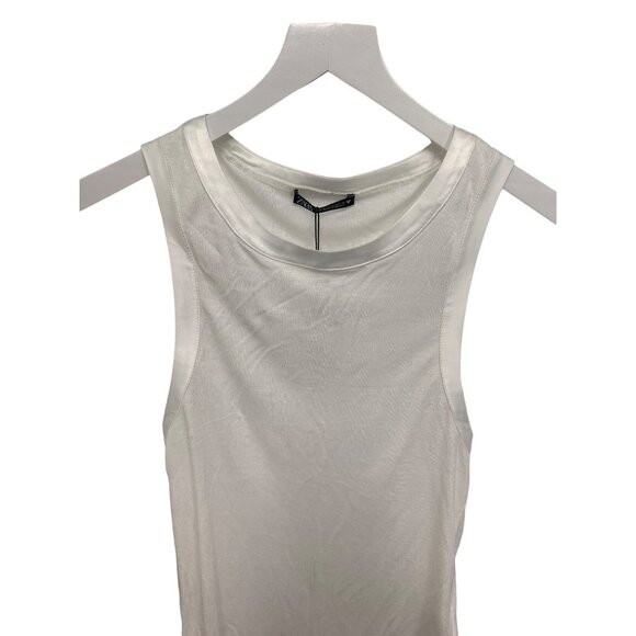 Zara White Ribbed Tank Top With Silky Trim Detail - Picture 2 of 4